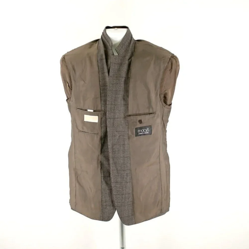 Michael Kors Wool Brown Glen Plaid Windowpane 2 Button Sport Coat 40L‎